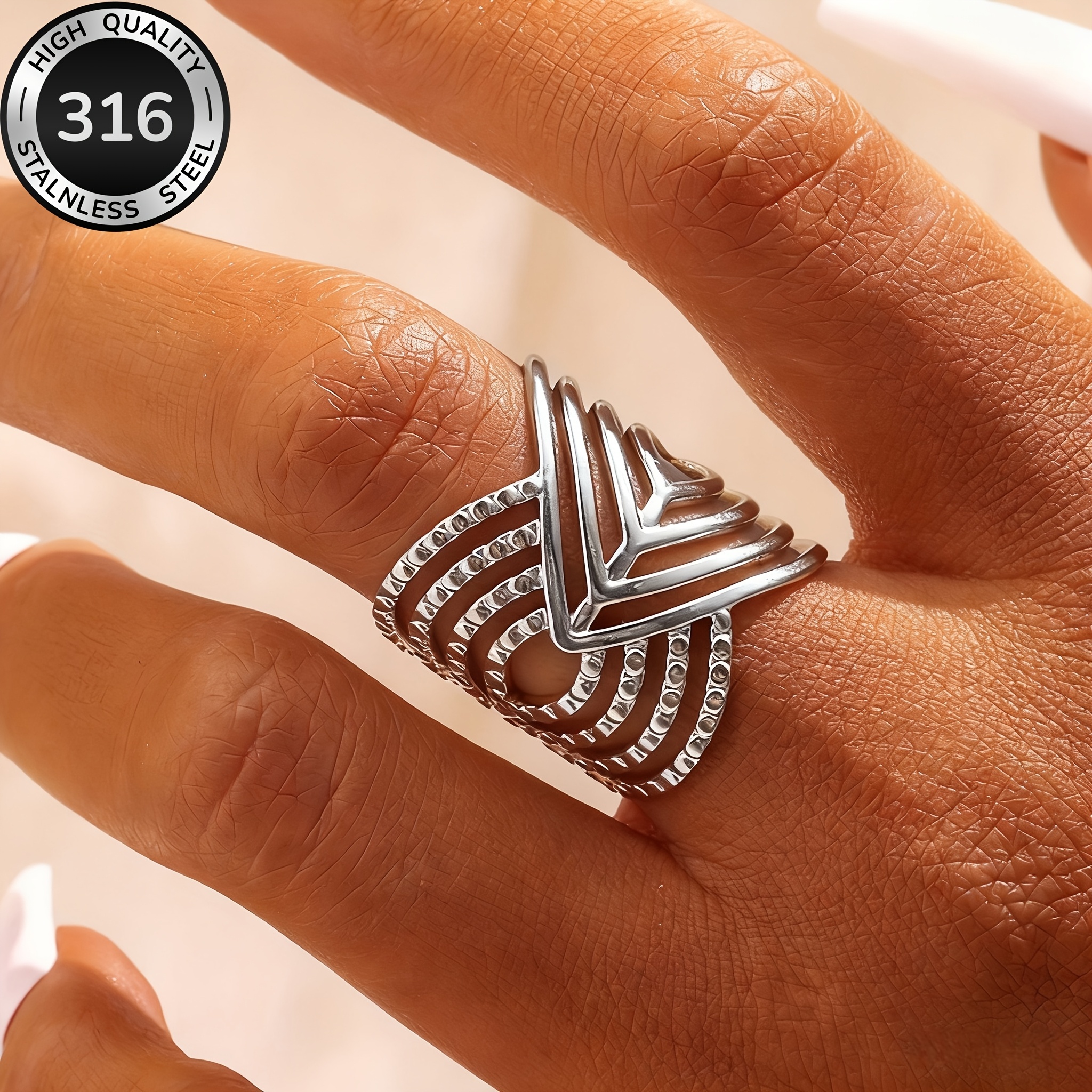 Women's Adjustable Golden Plated Stainless Steel Chunky Boho Ring